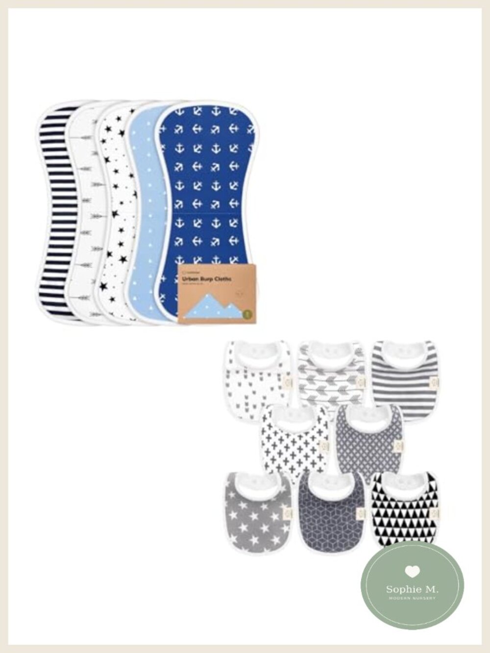 5-Pack Burp Cloths & 8-Pack Baby Bibs Set Cotton Fleece Absorbent